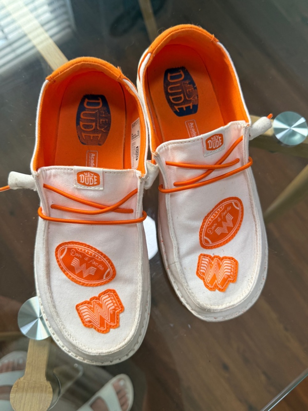 Hey Dude Kids White & Orange Canvas Slip-Ons